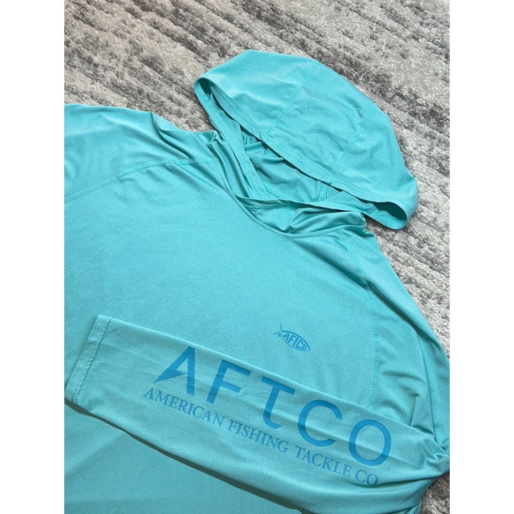 AFTCO Fishing Hoodie Mens XL Teal Blue American Fishing Tackle Co Sun Shirt